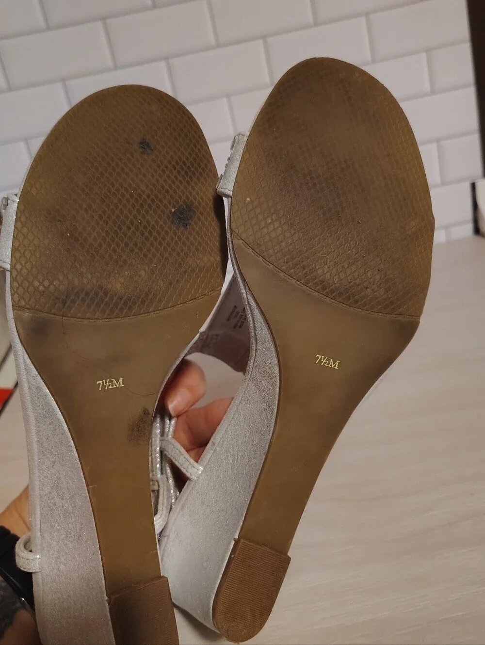 New York Transit Embellished Silver Wedge Sandals for Women 7.5